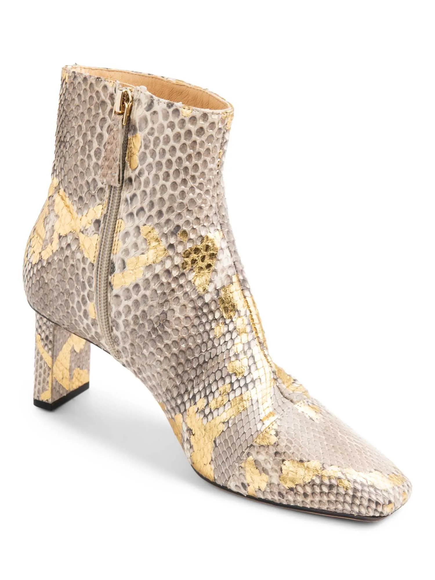 Alexandre Birman Snakeskin Block Heel Boots Beige Gold
