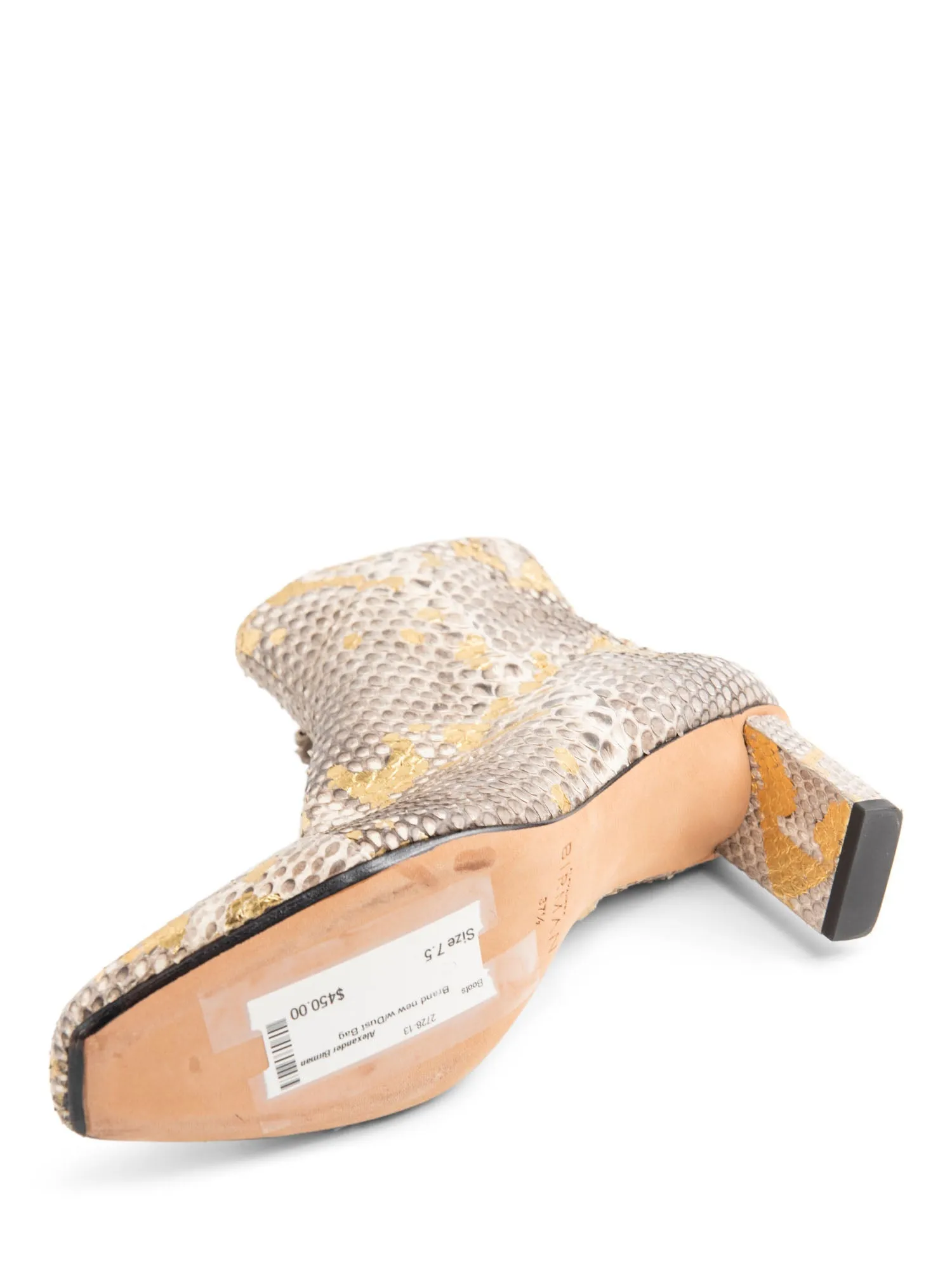 Alexandre Birman Snakeskin Block Heel Boots Beige Gold