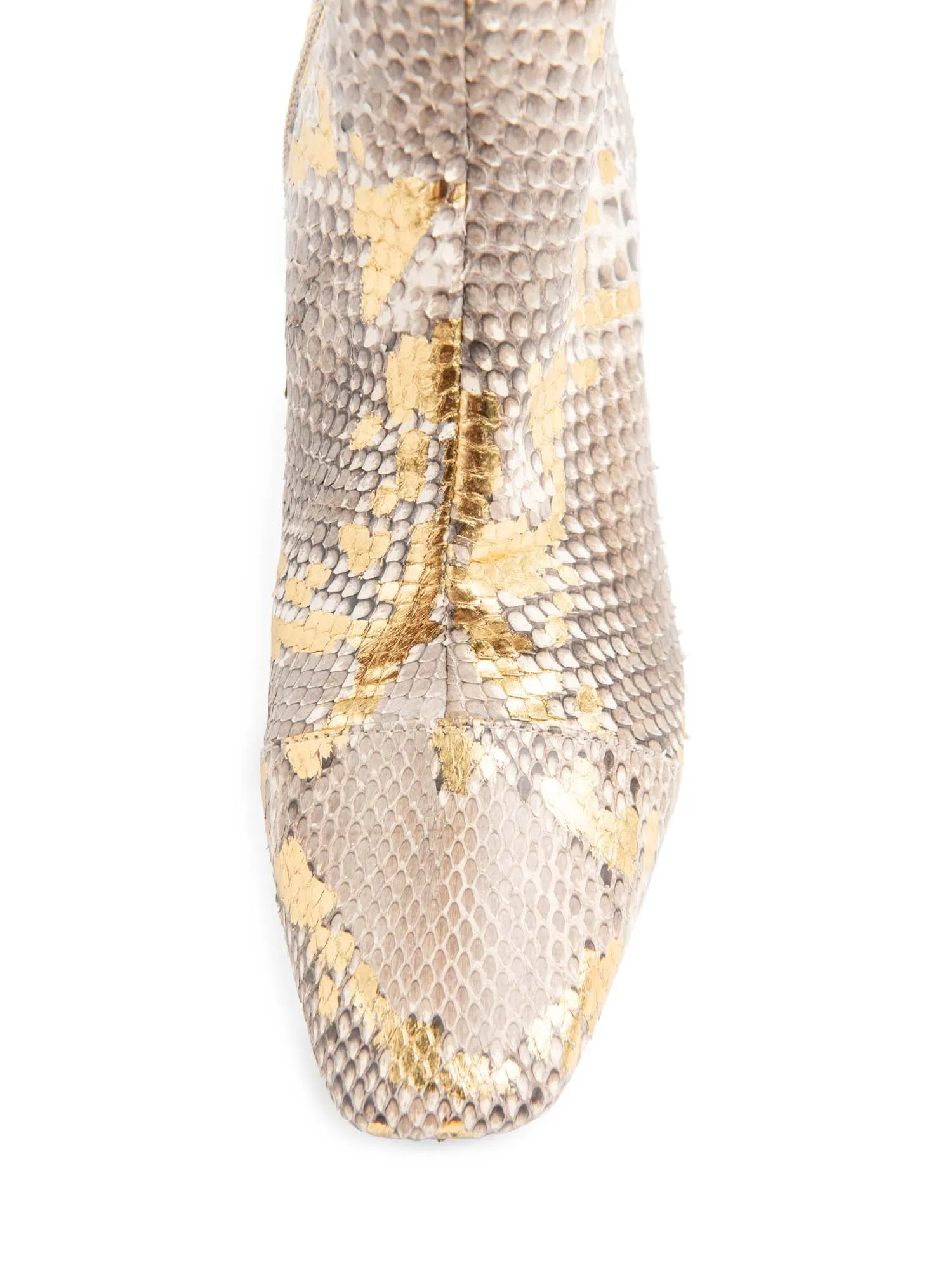 Alexandre Birman Snakeskin Block Heel Boots Beige Gold