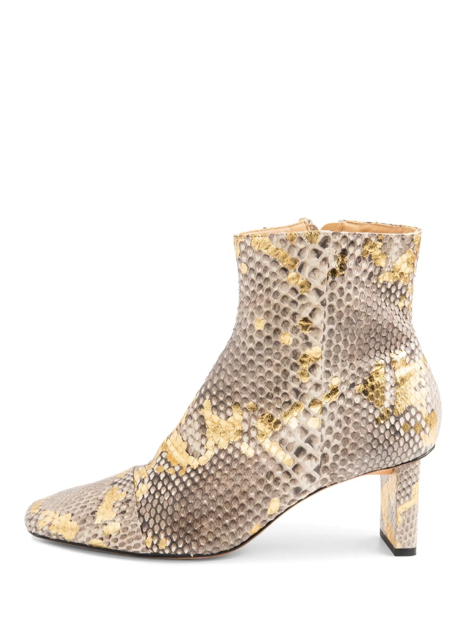 Alexandre Birman Snakeskin Block Heel Boots Beige Gold