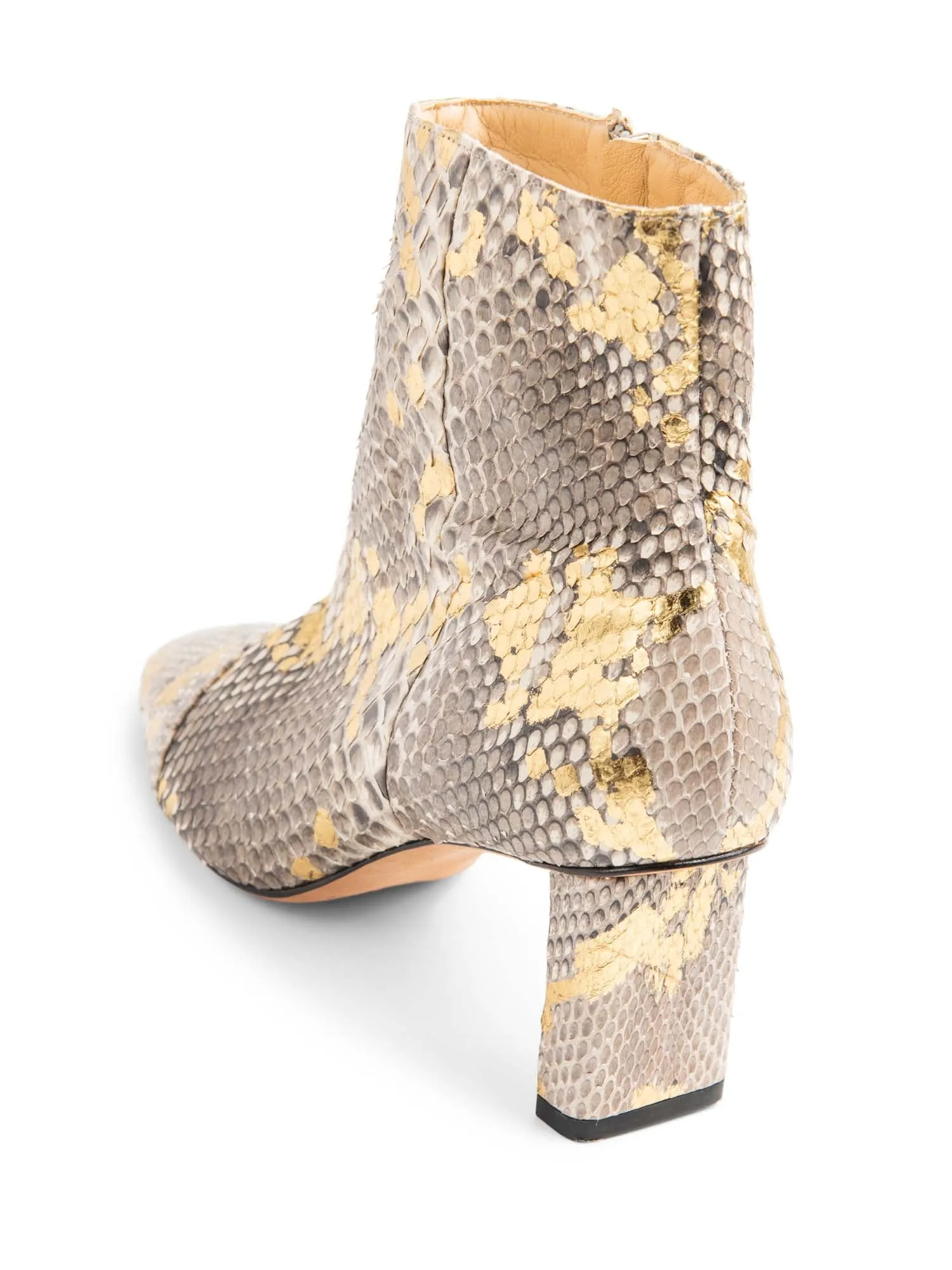 Alexandre Birman Snakeskin Block Heel Boots Beige Gold