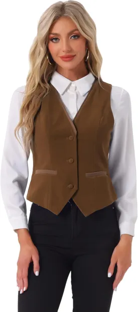 Allegra K Velvet Suit Waistcoat for Women's Retro Sleeveless Steampunk Blazer Dressy Vest