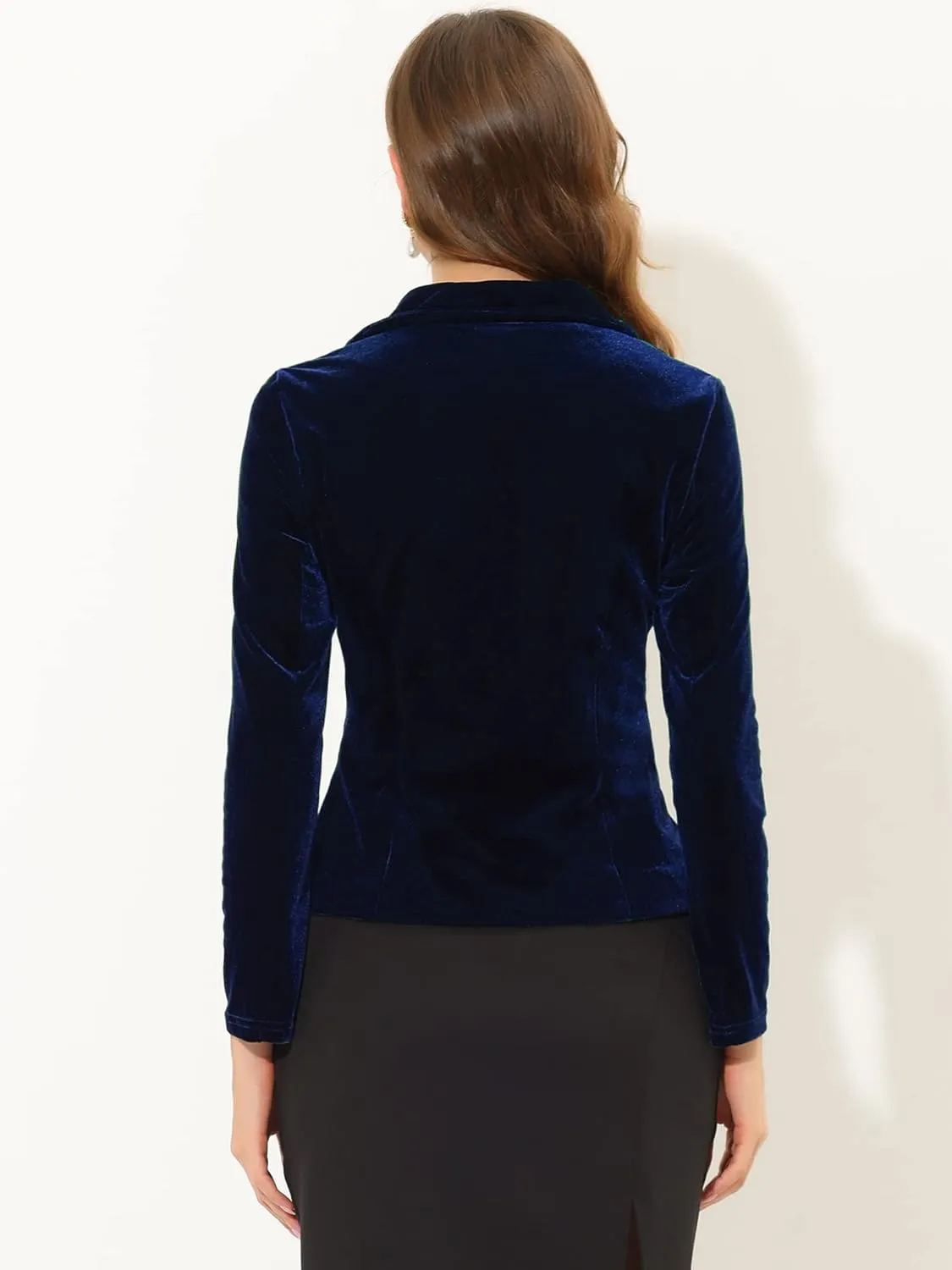 Allegra K Women's Suit Jacket Notched Lapel Long Sleeve Office Business Button Velvet Blazer