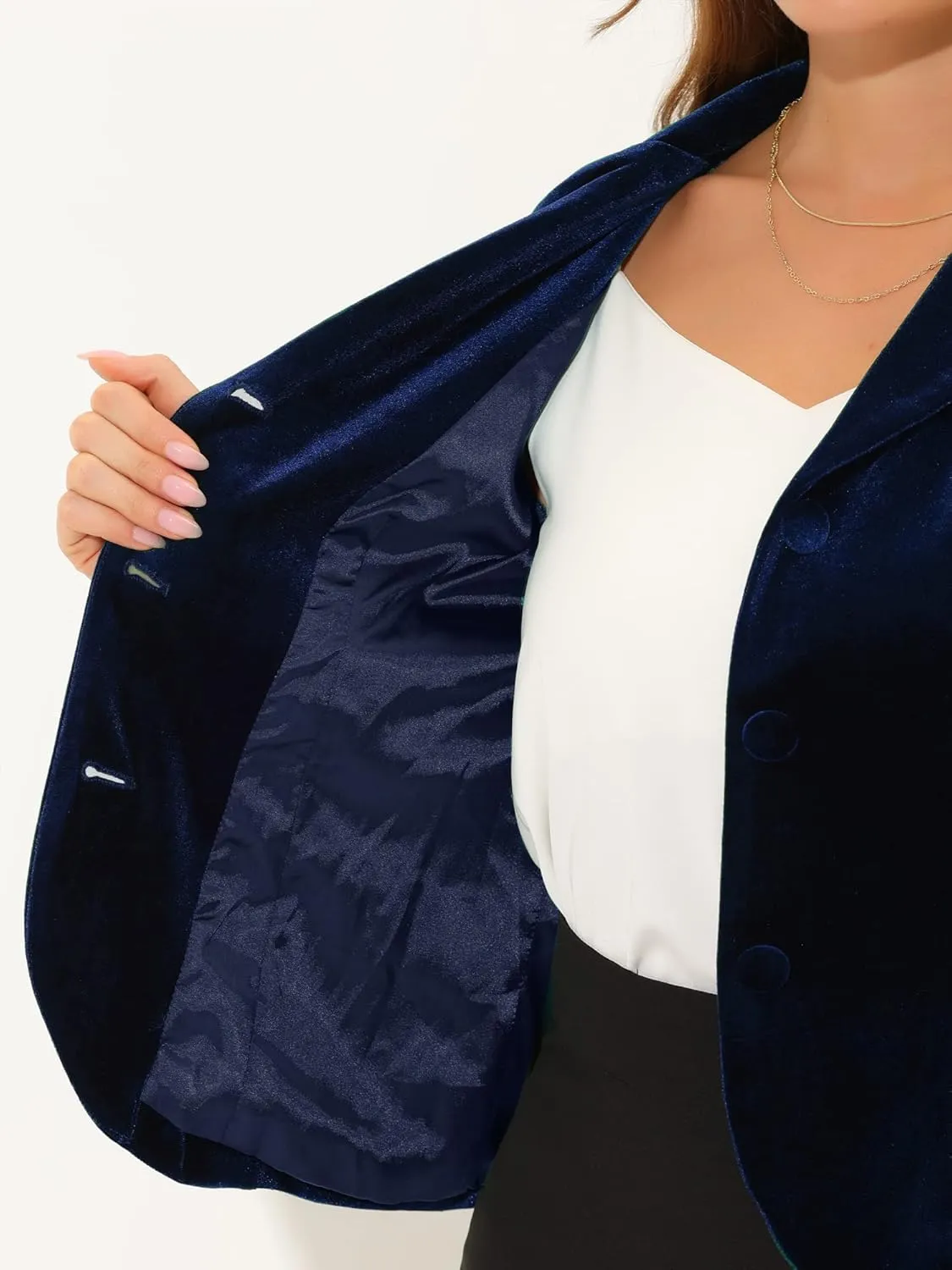 Allegra K Women's Suit Jacket Notched Lapel Long Sleeve Office Business Button Velvet Blazer