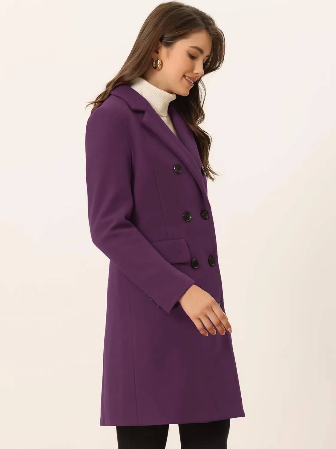 Allegra K Women's Winter Coat Elegant Notched Lapel Double Breasted Trench Coat