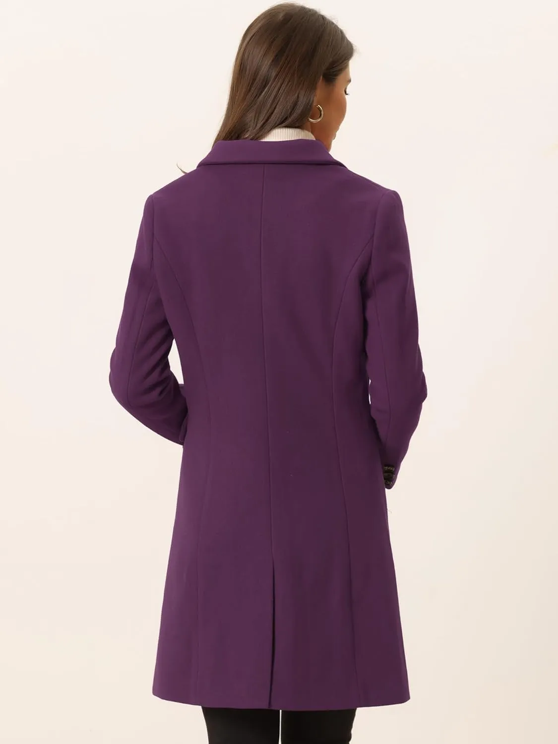 Allegra K Women's Winter Coat Elegant Notched Lapel Double Breasted Trench Coat