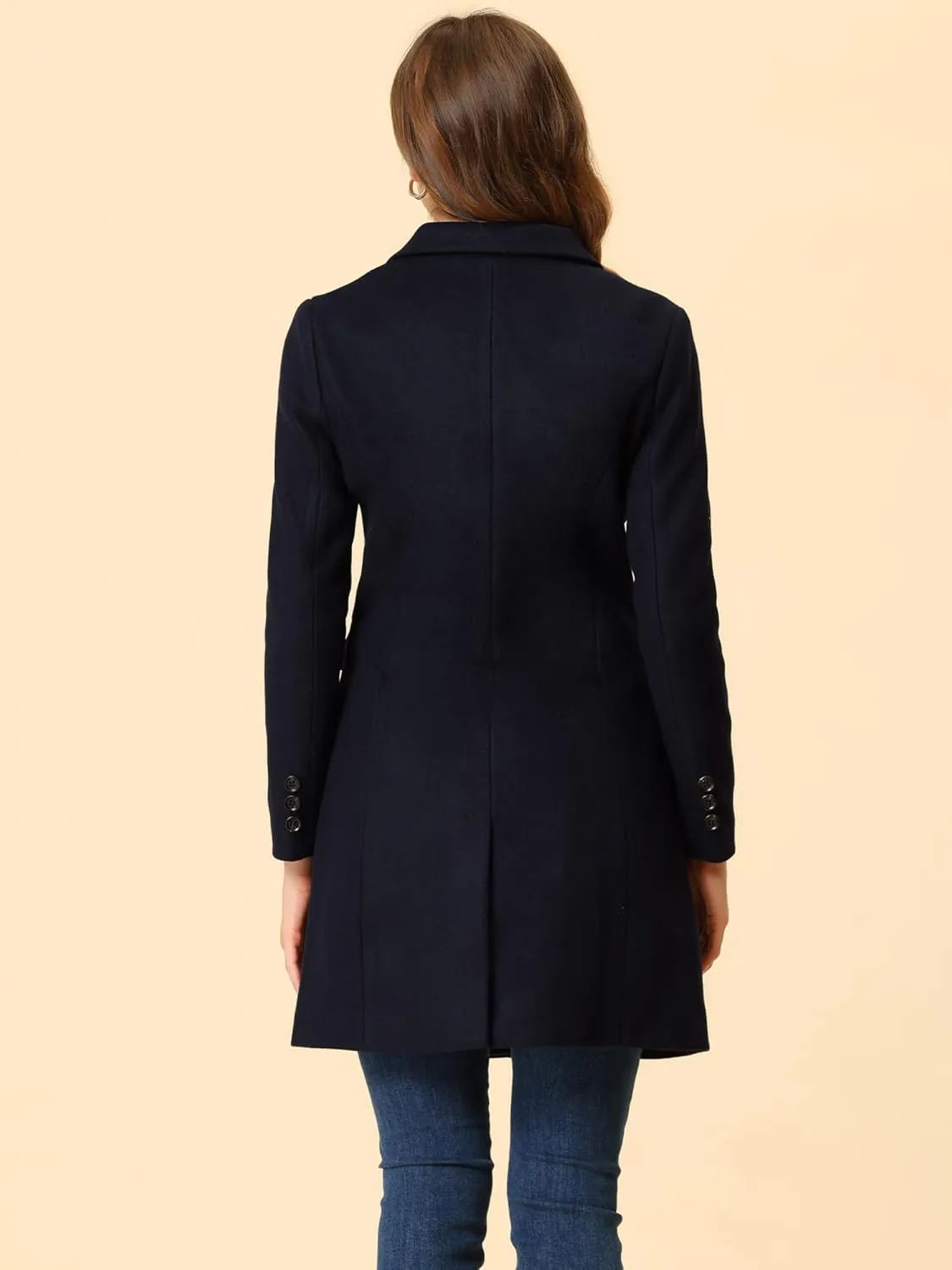 Allegra K Women's Winter Coat Elegant Notched Lapel Double Breasted Trench Coat