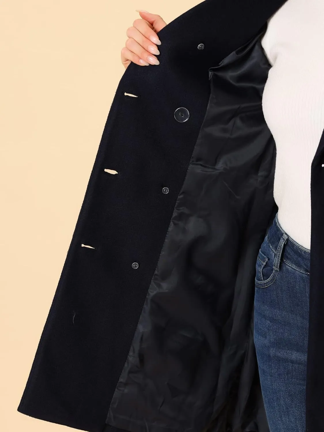 Allegra K Women's Winter Coat Elegant Notched Lapel Double Breasted Trench Coat