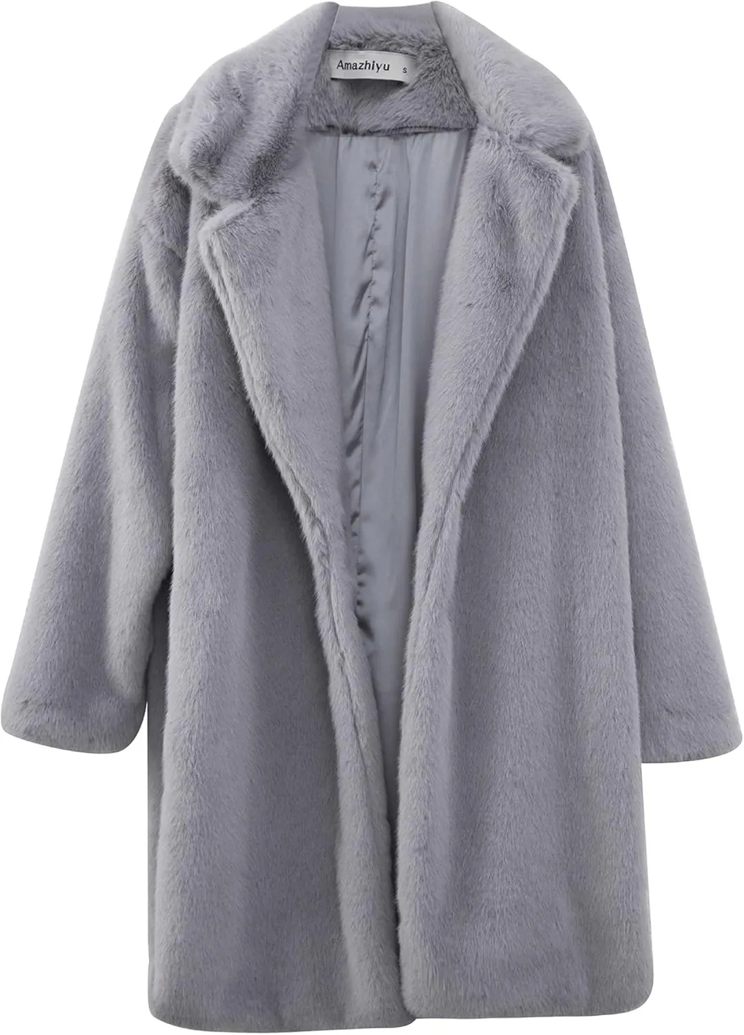 Amazhiyu Womens Faux Fur Longline Duster Coat Long Sleeve Winter Lapel Overcoat