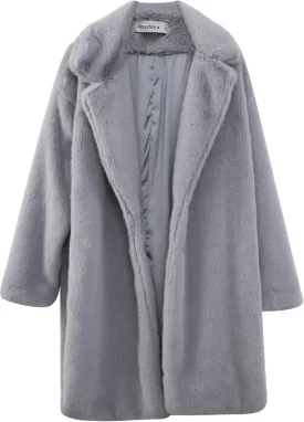 Amazhiyu Womens Faux Fur Longline Duster Coat Long Sleeve Winter Lapel Overcoat
