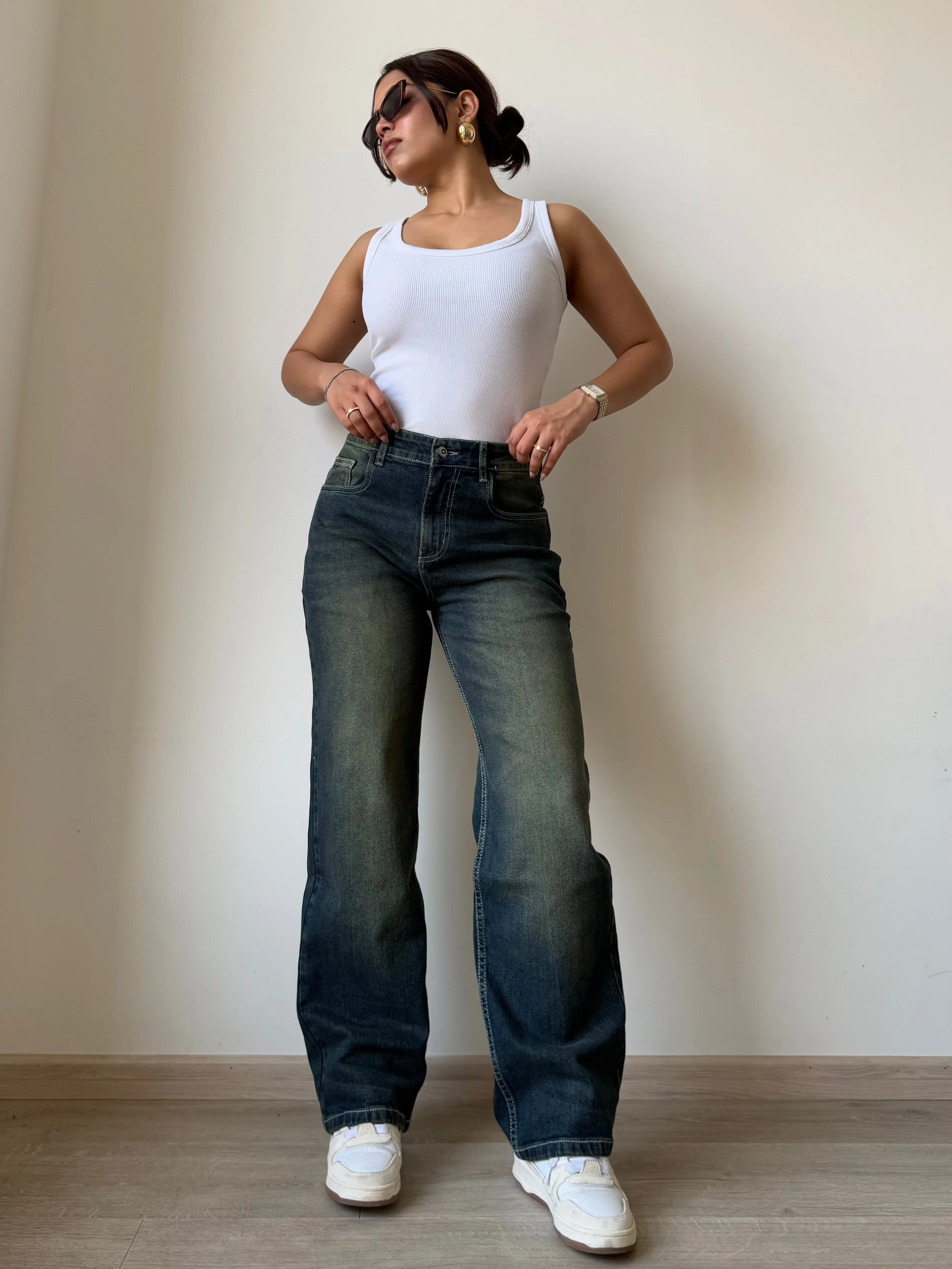 Baddie Vintage Dirty Wash Dad Fit Jeans