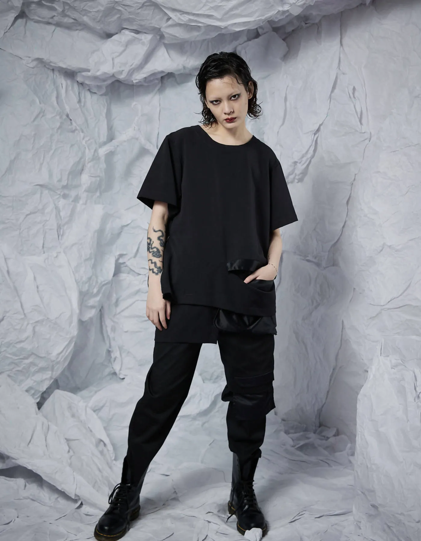 Big Pocket Short Sleeve Top With Zipper