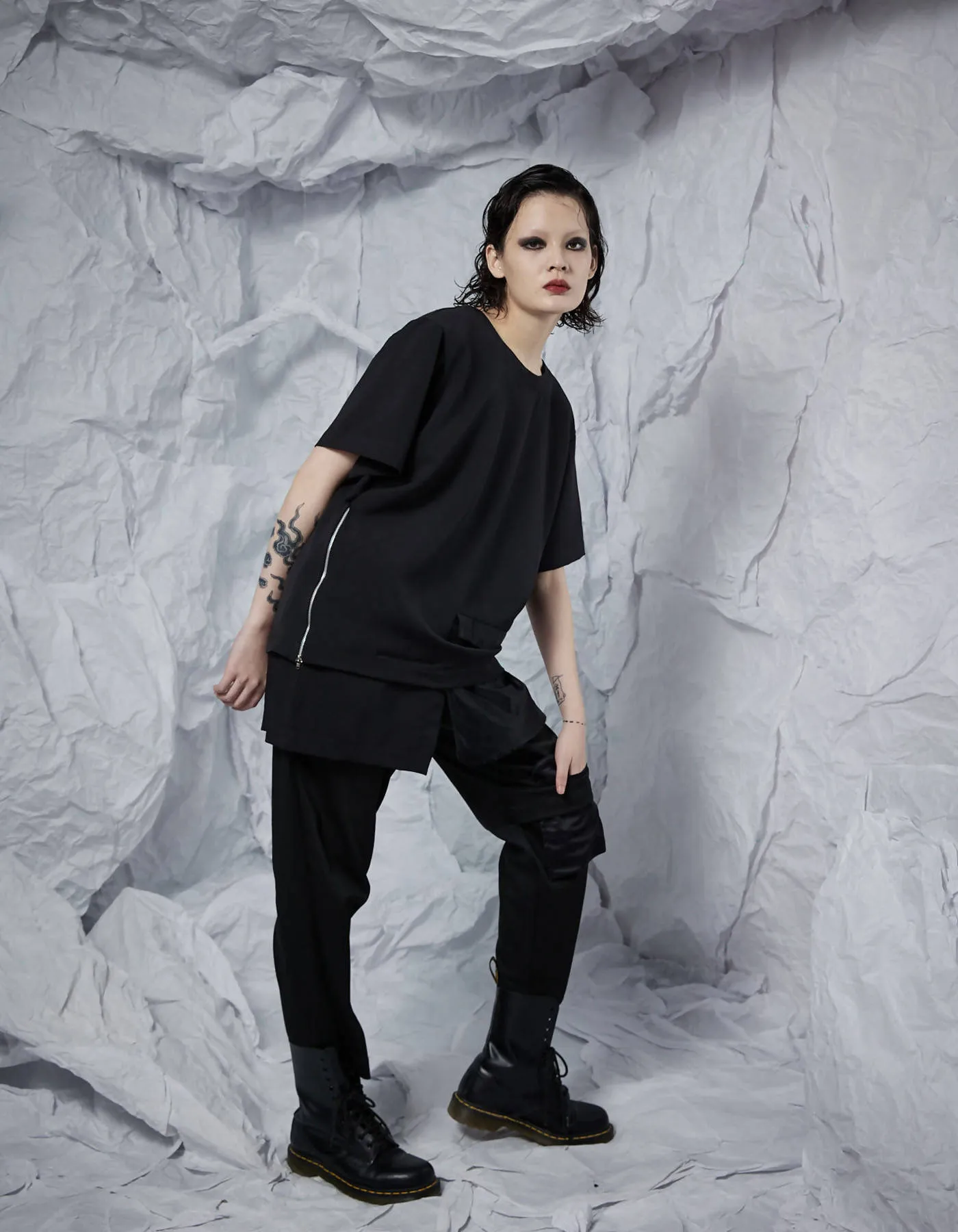 Big Pocket Short Sleeve Top With Zipper