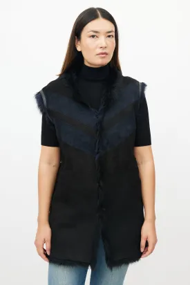 Black & Navy Reversible Shearling Vest