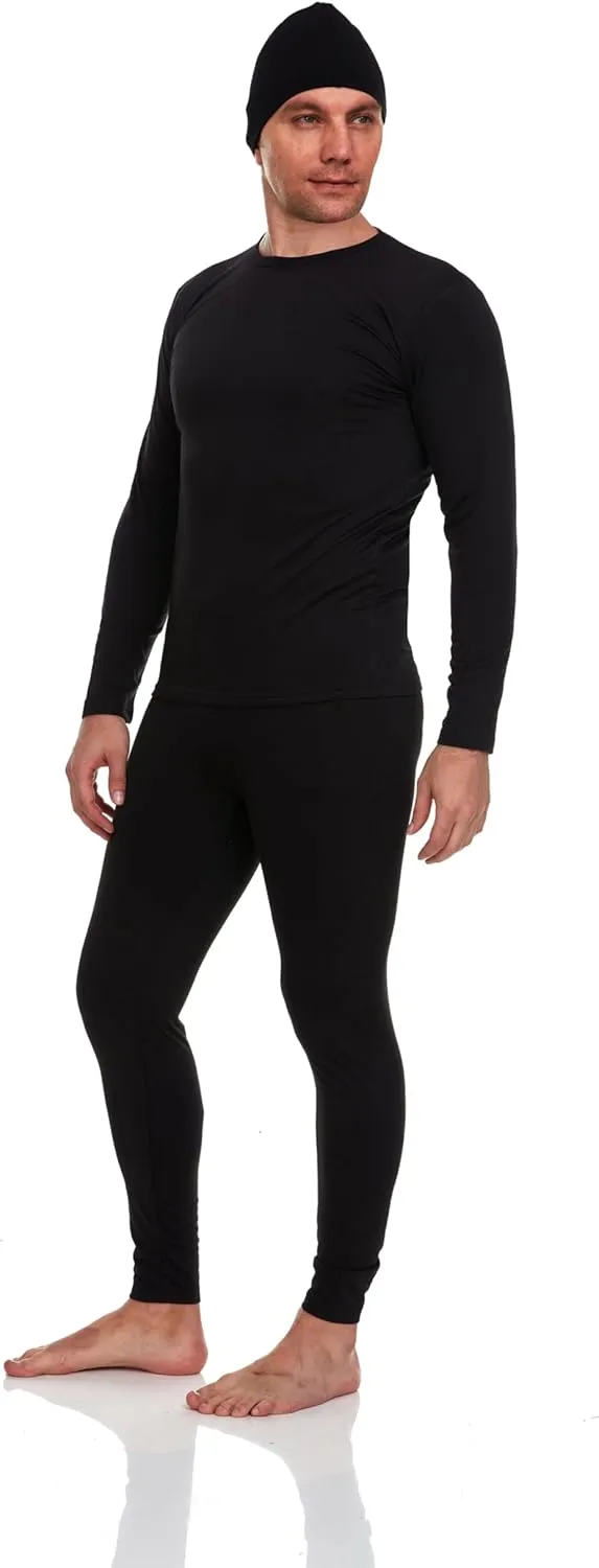 Body Glove 3 Piece Mens Fleece Lined Thermal Set - Long Underwear Thermals - Insulated Base Layer Top & Bottoms & Beanie