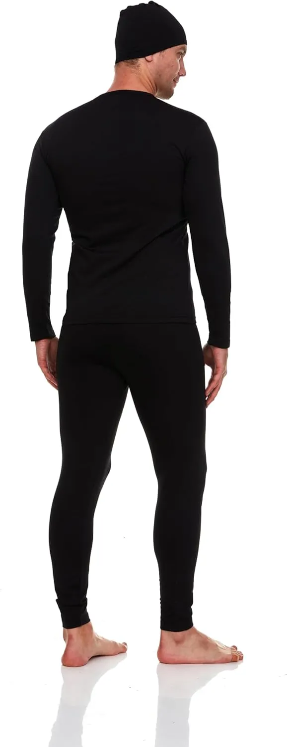 Body Glove 3 Piece Mens Fleece Lined Thermal Set - Long Underwear Thermals - Insulated Base Layer Top & Bottoms & Beanie