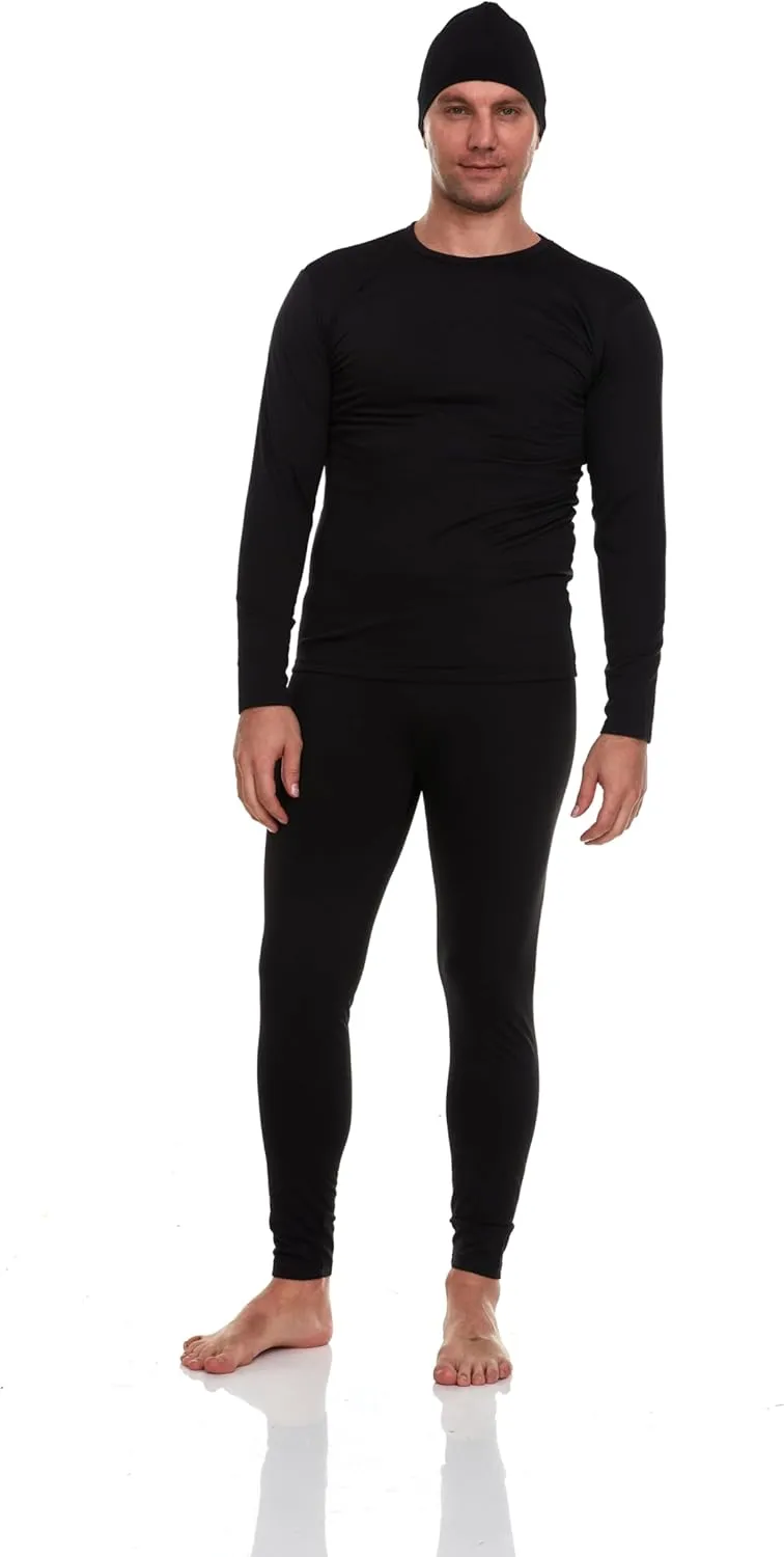Body Glove 3 Piece Mens Fleece Lined Thermal Set - Long Underwear Thermals - Insulated Base Layer Top & Bottoms & Beanie