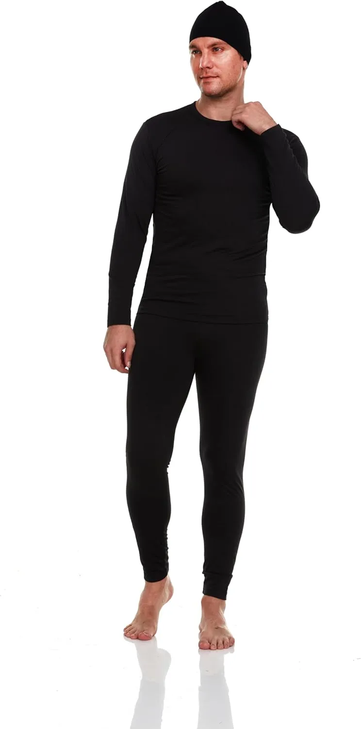 Body Glove 3 Piece Mens Fleece Lined Thermal Set - Long Underwear Thermals - Insulated Base Layer Top & Bottoms & Beanie