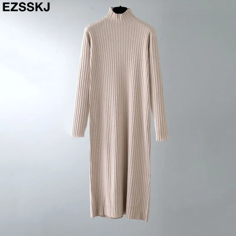 Christmas Gift Deanwangkt autumn winter thick straight maxi sweater dress women high neck long sweater dress elegant female loose  sexy knit dress