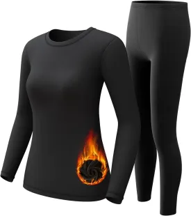 CL convallaira Women Thermal Underwear Base Layer Long Johns with Fleece Lined Set Winter Warm Top Bottom, Heavyweight, X Large, Black