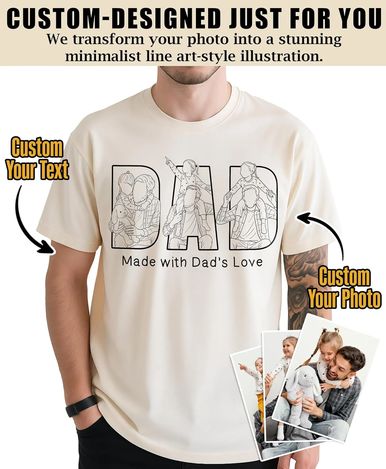 Custom Dad Shirt with Photo & Text, Personalized Fathers Day Shirt for Dad from Daughter Son, Custom Gifts for Fathers Day