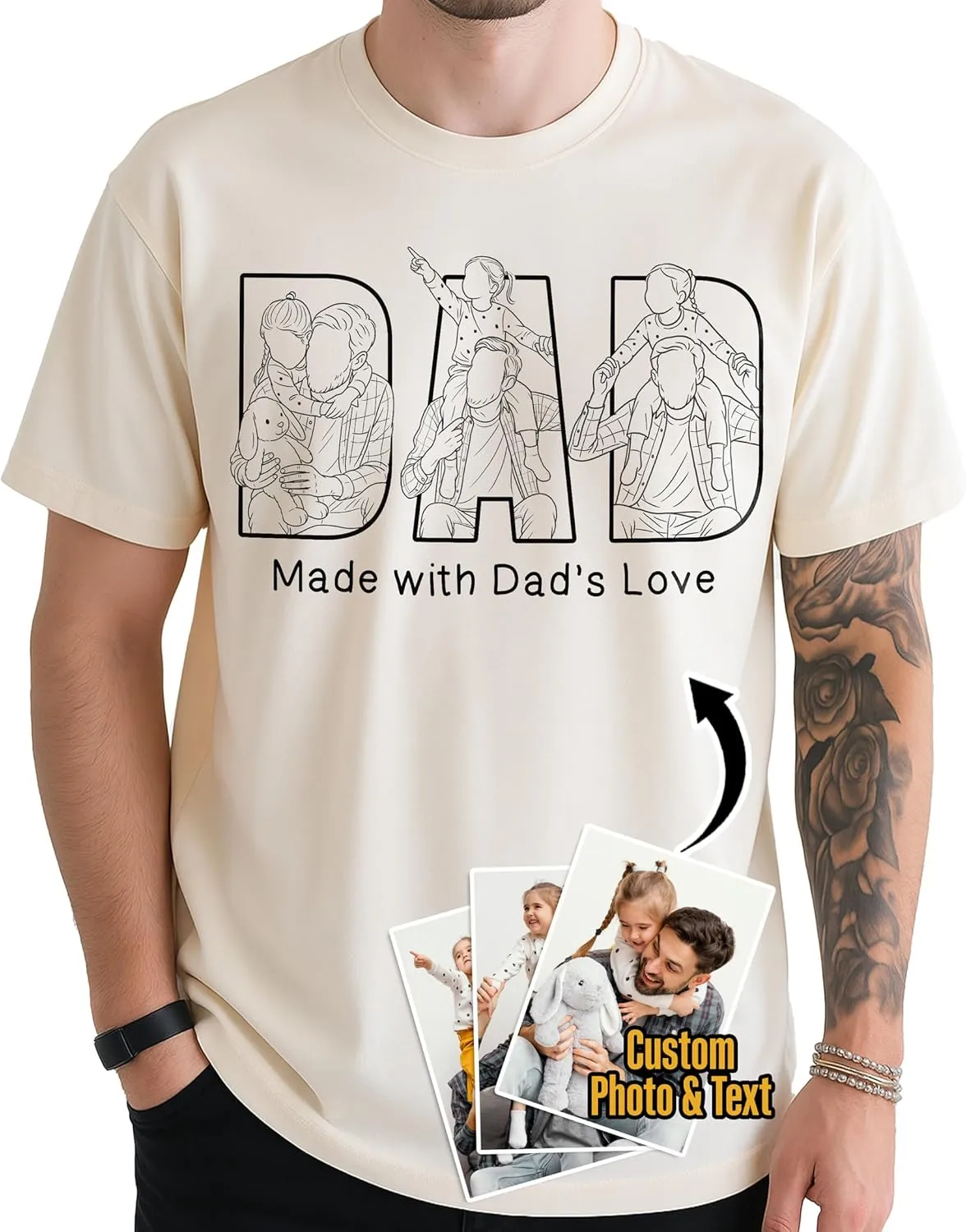 Custom Dad Shirt with Photo & Text, Personalized Fathers Day Shirt for Dad from Daughter Son, Custom Gifts for Fathers Day