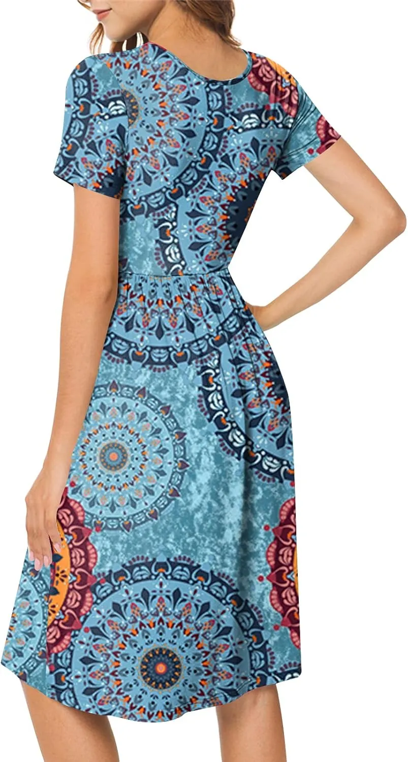 DB MOON Women Plus Size Dresses 2025 Summer Casual V Neck Short Sleeve Knee Length Dress with Pockets XL