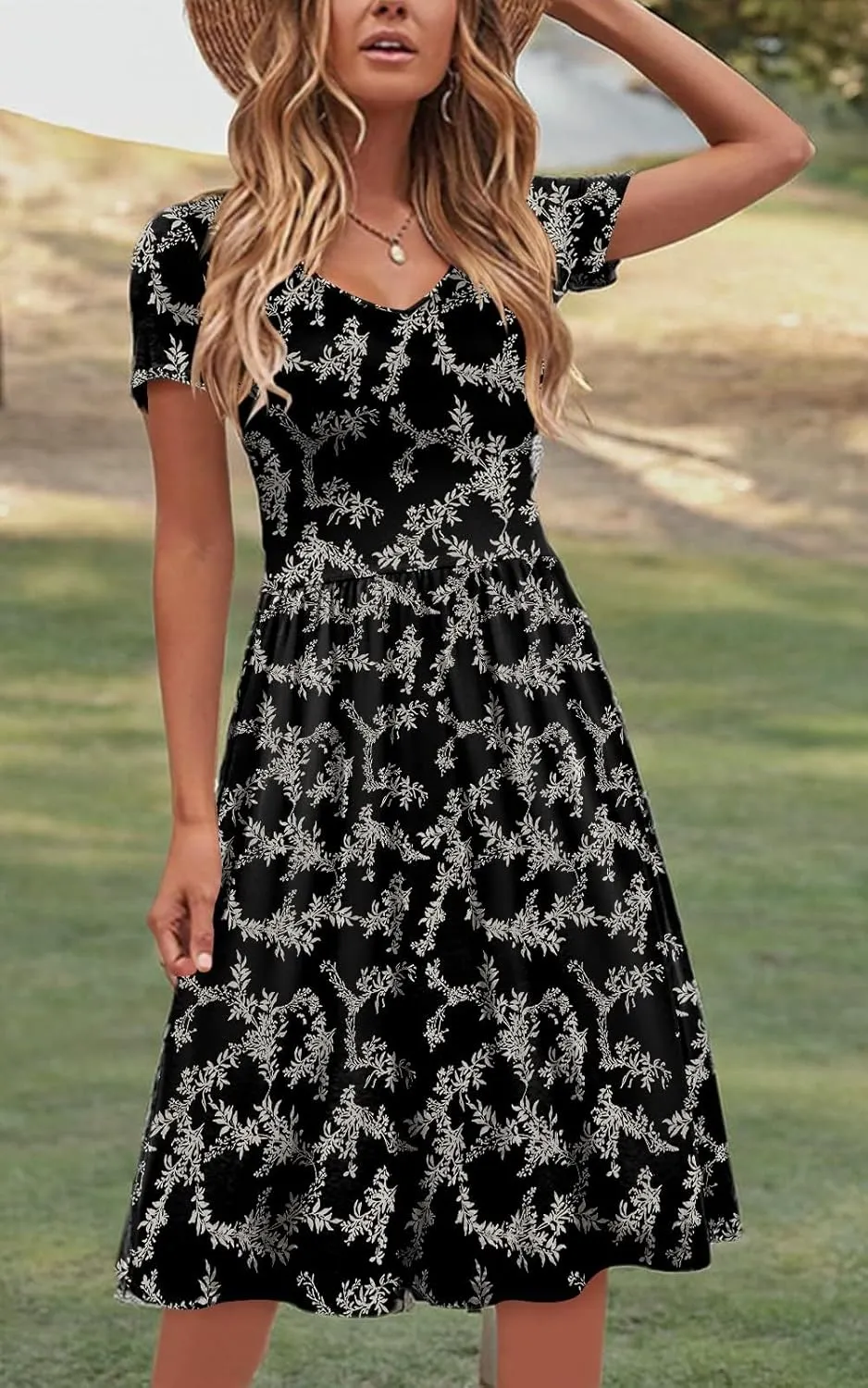 DB MOON Women Plus Size Dresses 2025 Summer Casual V Neck Short Sleeve Knee Length Dress with Pockets XL
