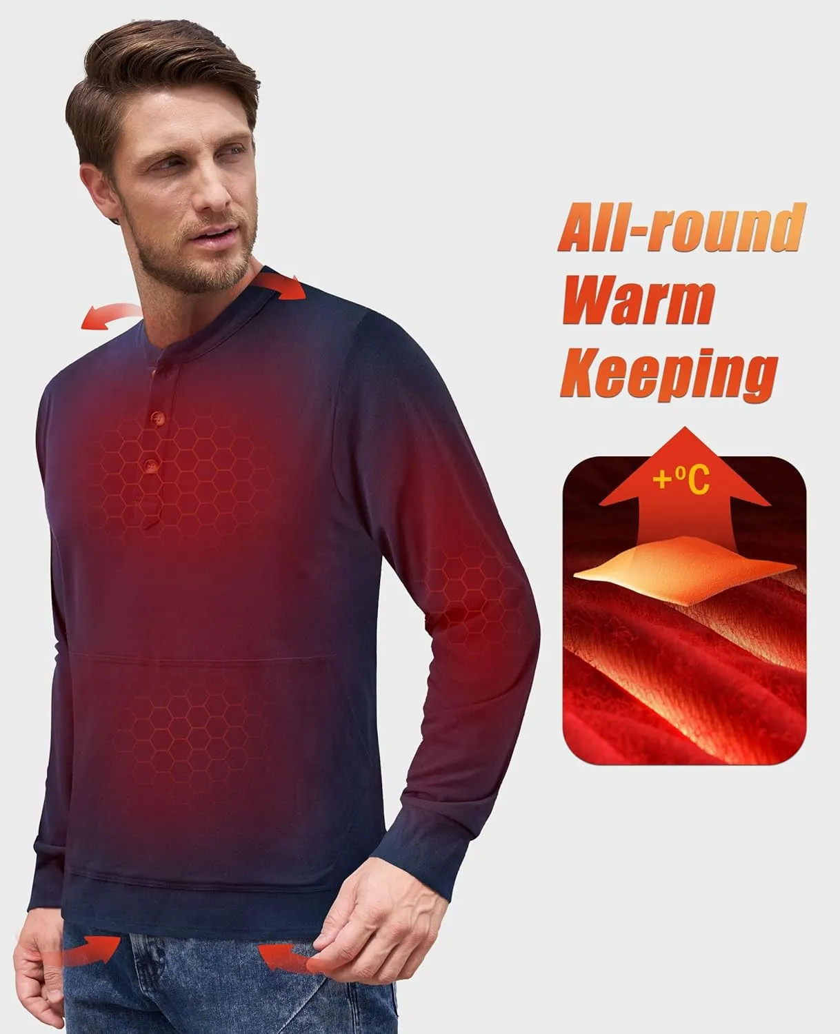 Derminpro Men's Henley Sweatshirts Long Sleeve Casual Solid Fleece Lining Lightweight Thermal T Shirt with Kangaroo Pocket