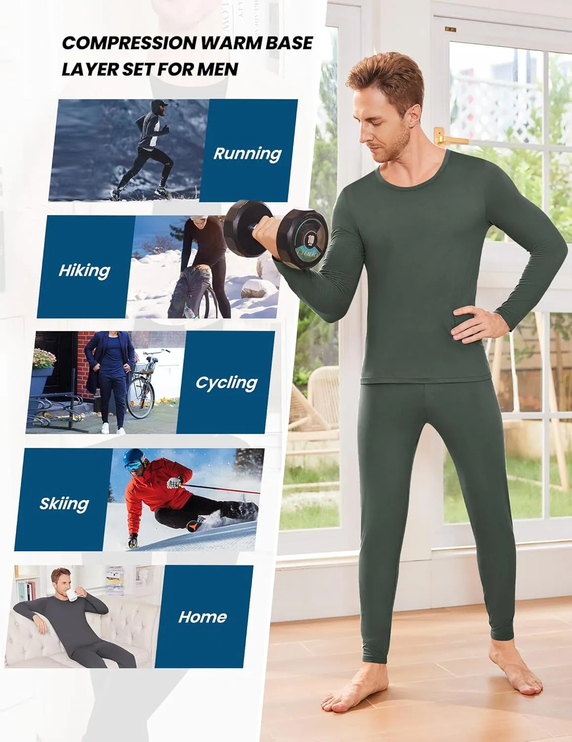 Ekouaer Men Thermal Underwear Set Soft Long Johns Set 2 Pcs Warm Base Layer Top & Bottom for Cold Weather