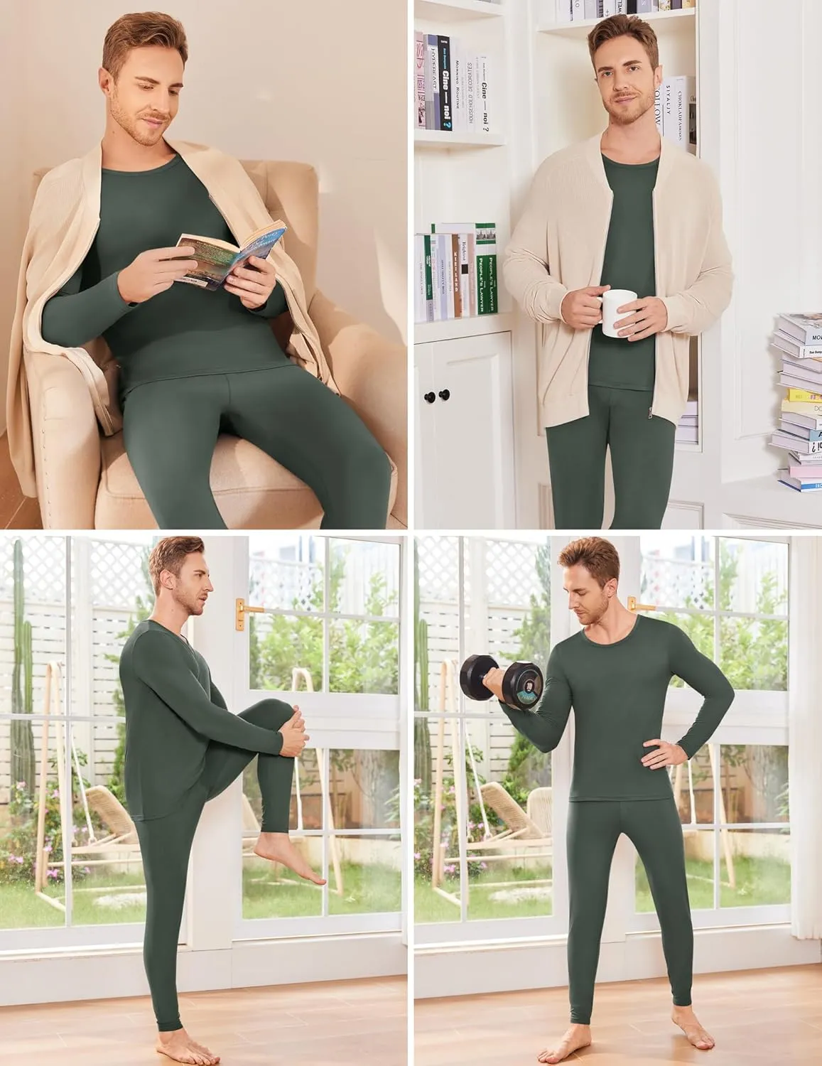 Ekouaer Men Thermal Underwear Set Soft Long Johns Set 2 Pcs Warm Base Layer Top & Bottom for Cold Weather