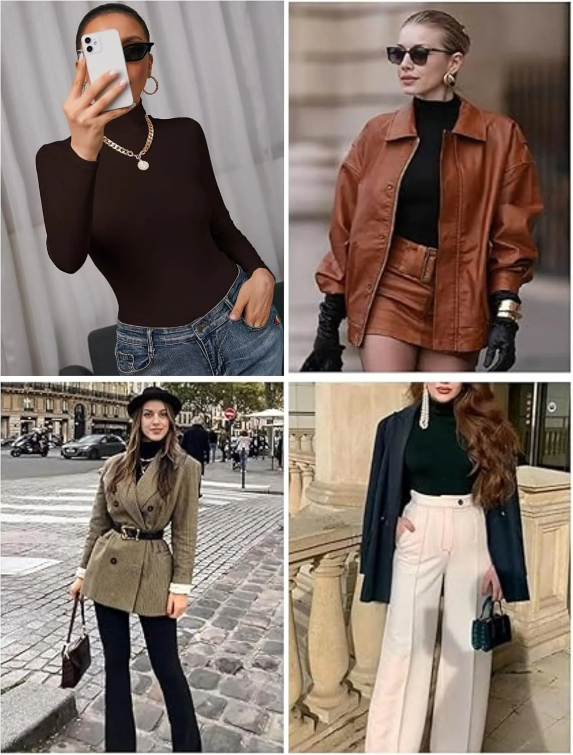 Ekouaer Women's 3 Pack Turtleneck Shirts Long Sleeve Mock Tops Lightweight Basic Layering Thermal