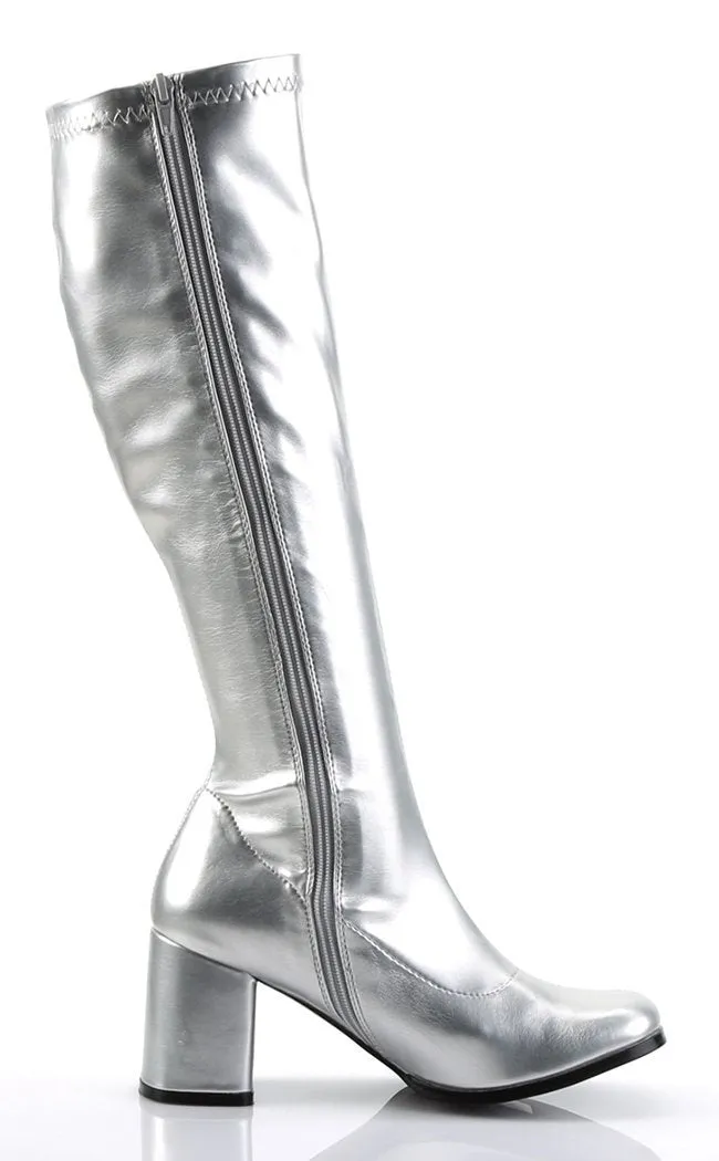 GOGO-300 Silver Stretch PU Gogo Boots