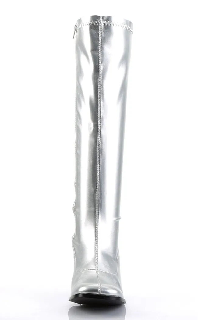 GOGO-300 Silver Stretch PU Gogo Boots