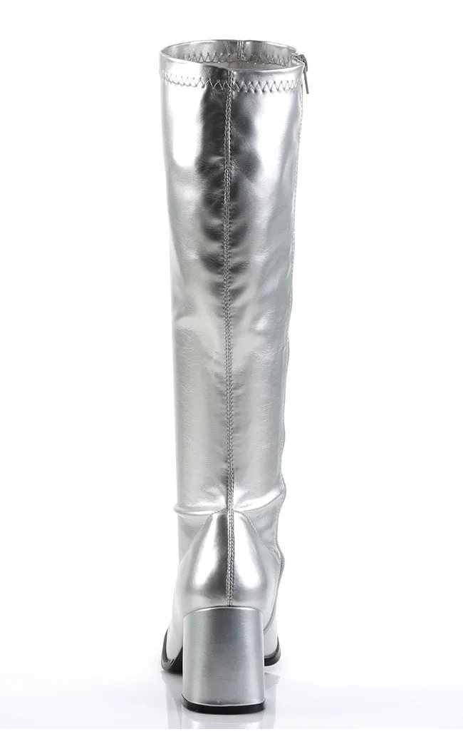 GOGO-300 Silver Stretch PU Gogo Boots
