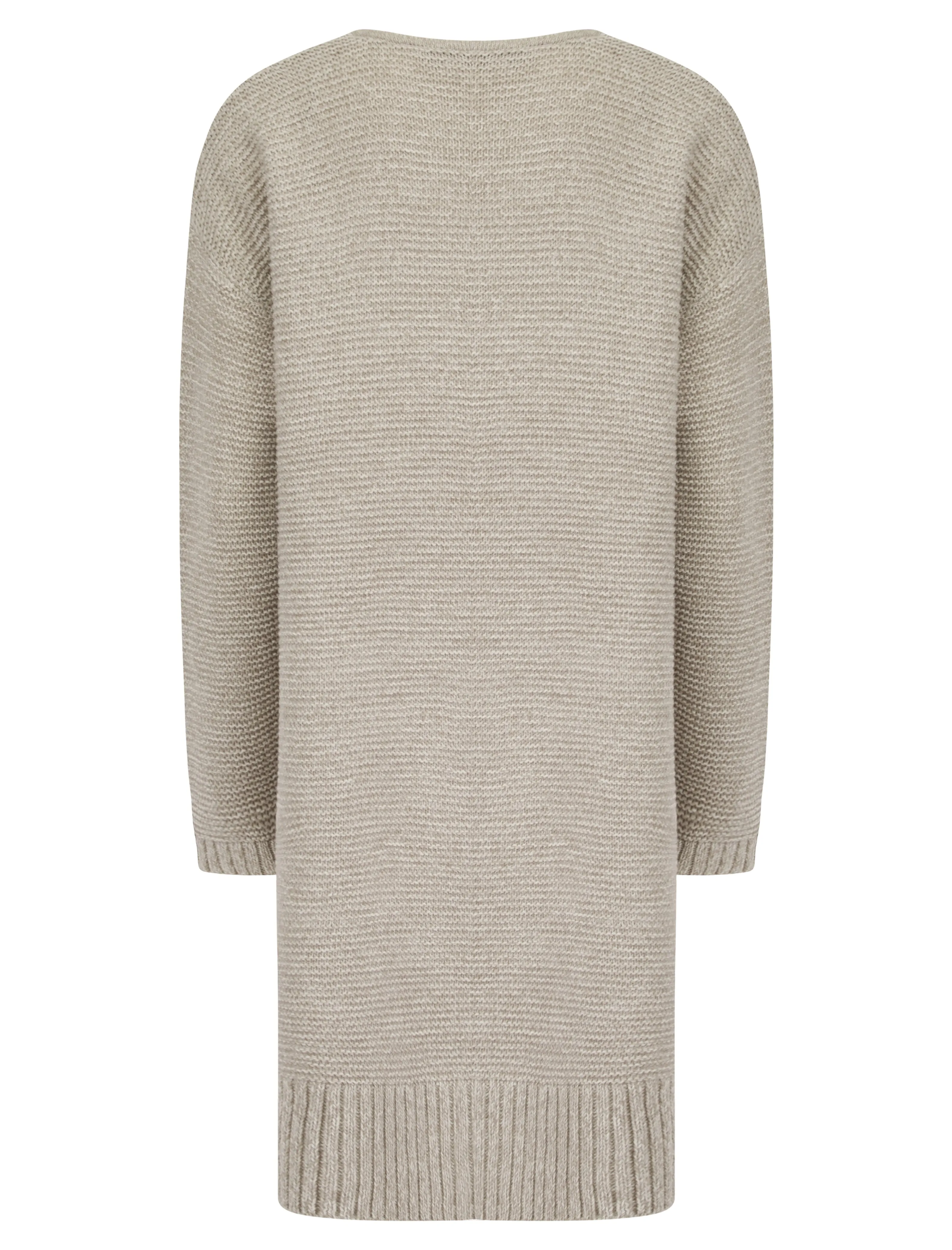 GREY LONG TWO POCKET KNITTED CARDIGAN