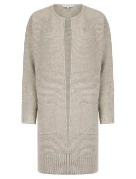 GREY LONG TWO POCKET KNITTED CARDIGAN