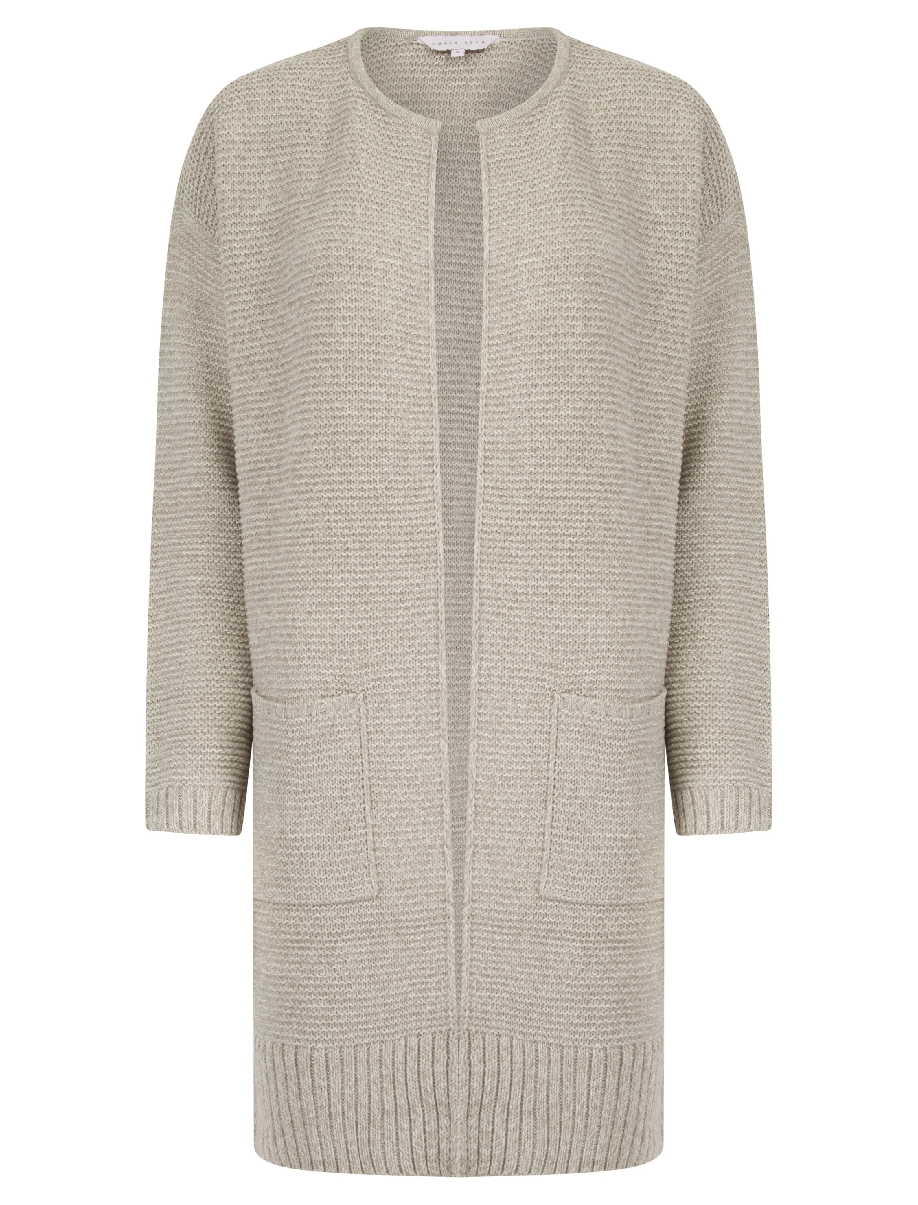 GREY LONG TWO POCKET KNITTED CARDIGAN