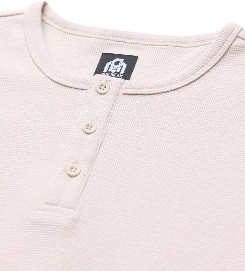 INTO THE AM Long Sleeve Waffle Henley Shirts for Men S-4XL Men's Soft Thermal Cotton Fall Shirts
