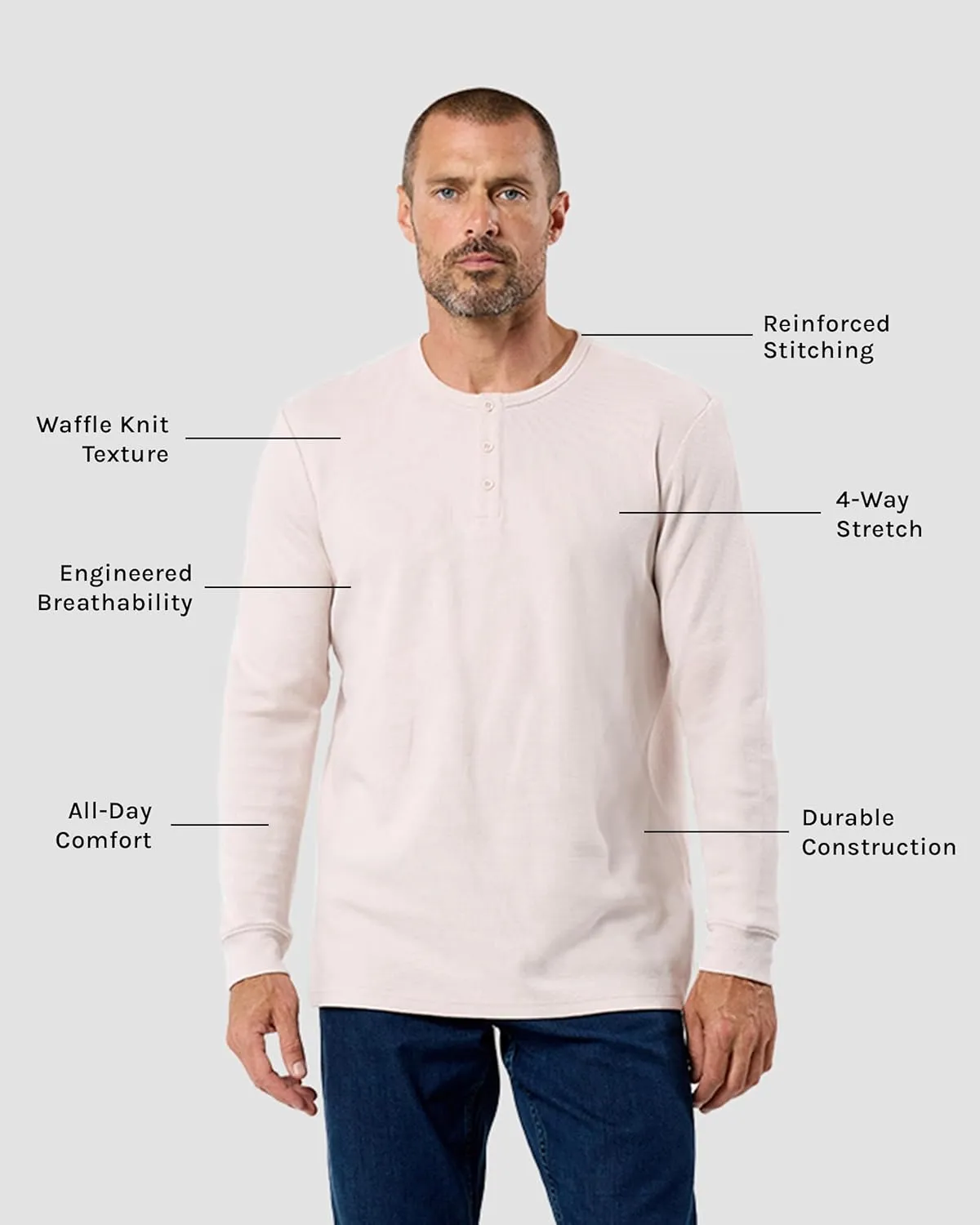 INTO THE AM Long Sleeve Waffle Henley Shirts for Men S-4XL Men's Soft Thermal Cotton Fall Shirts