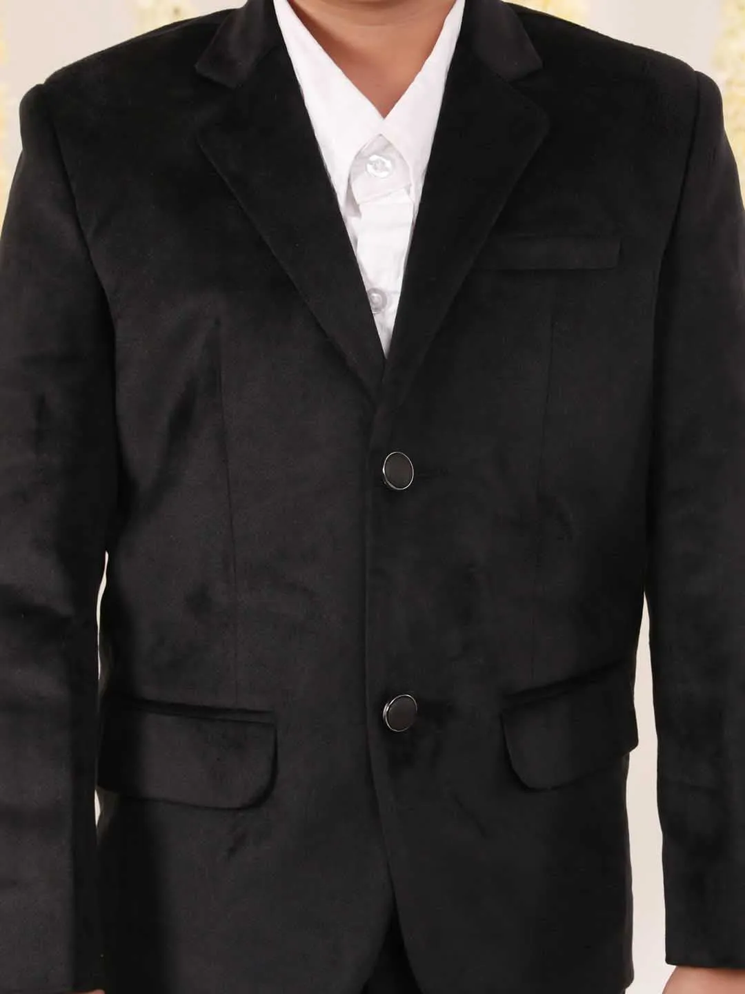 Jashvi Boy's Black Velvet Blazer