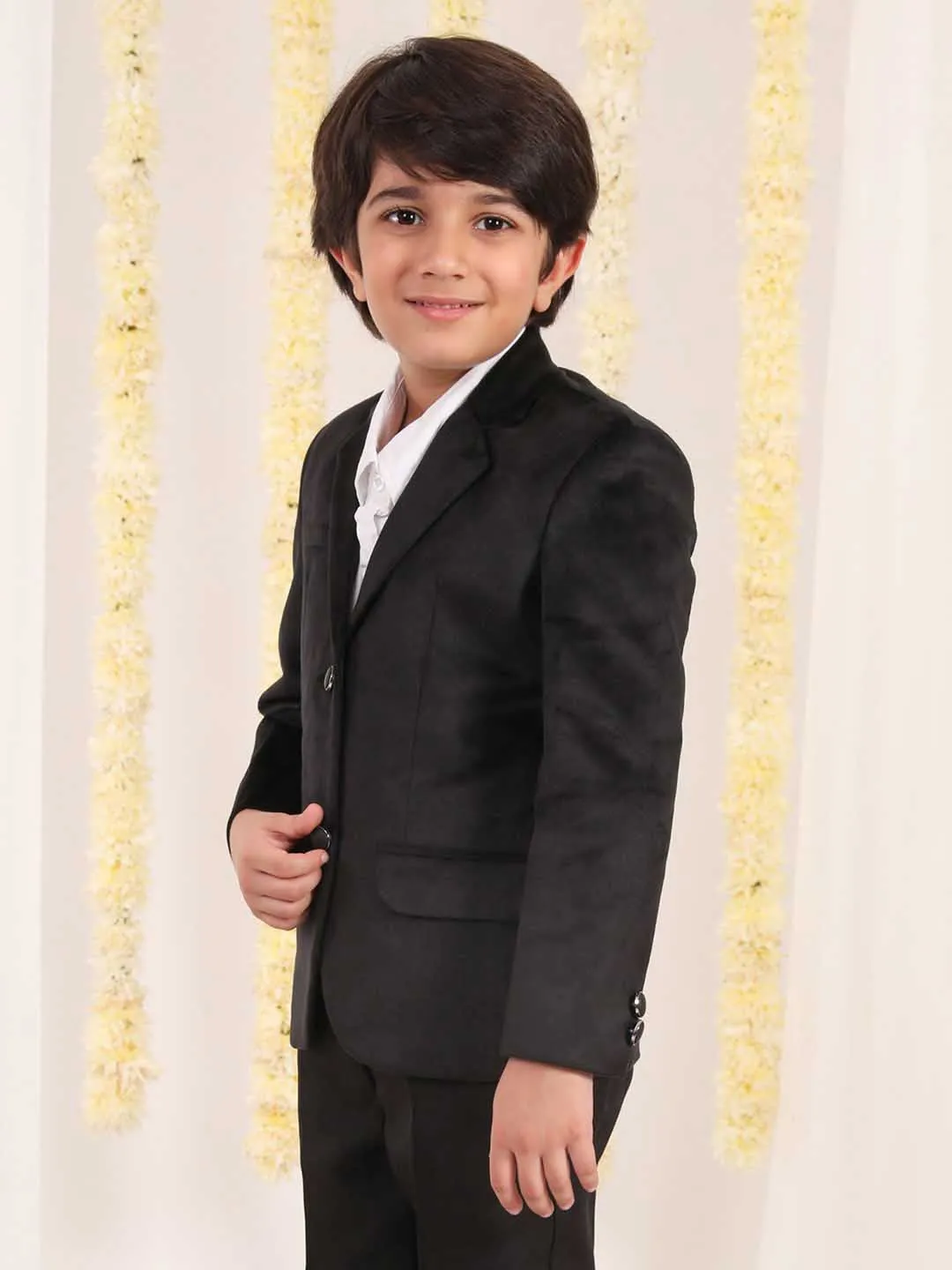 Jashvi Boy's Black Velvet Blazer