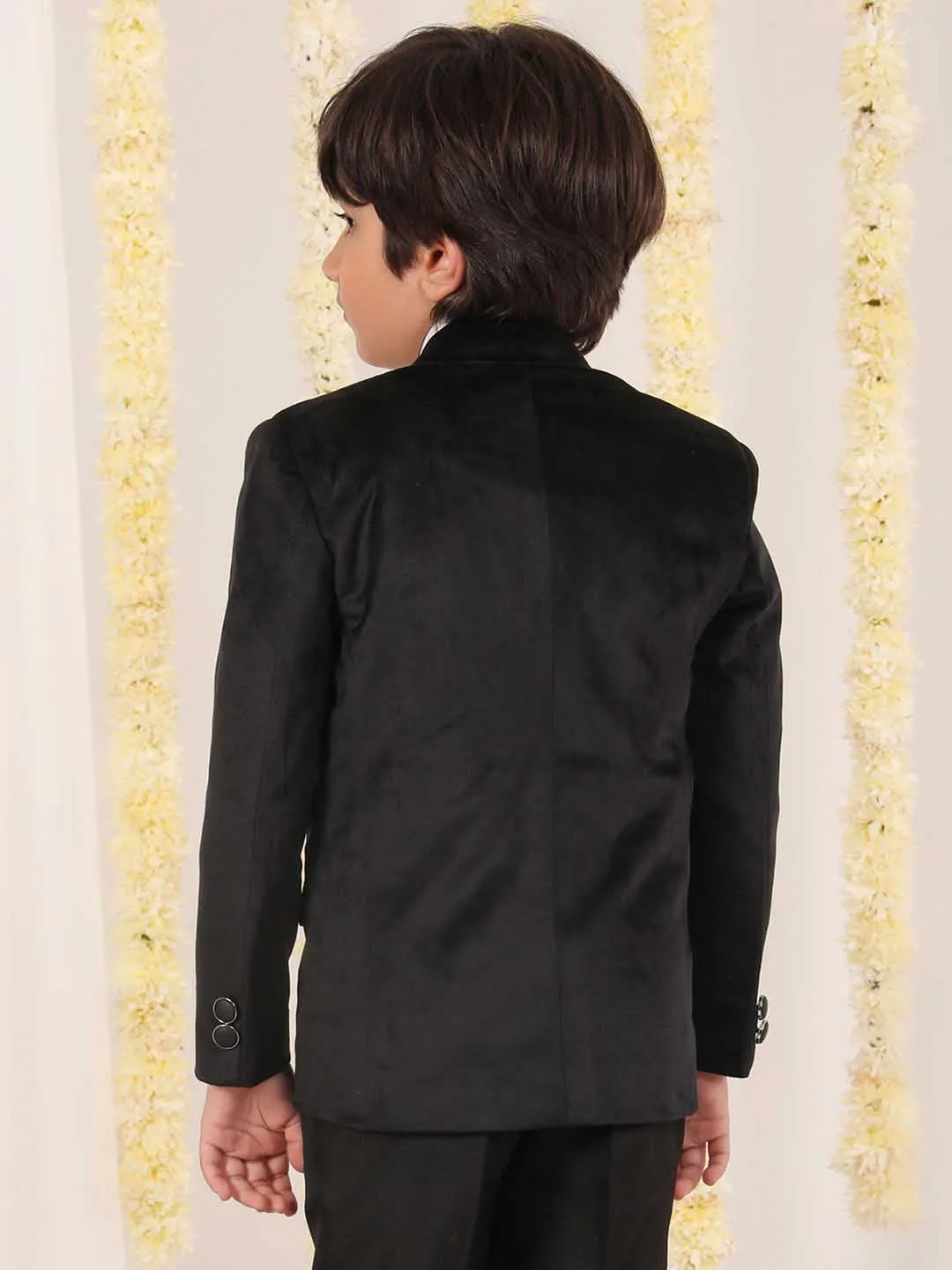 Jashvi Boy's Black Velvet Blazer