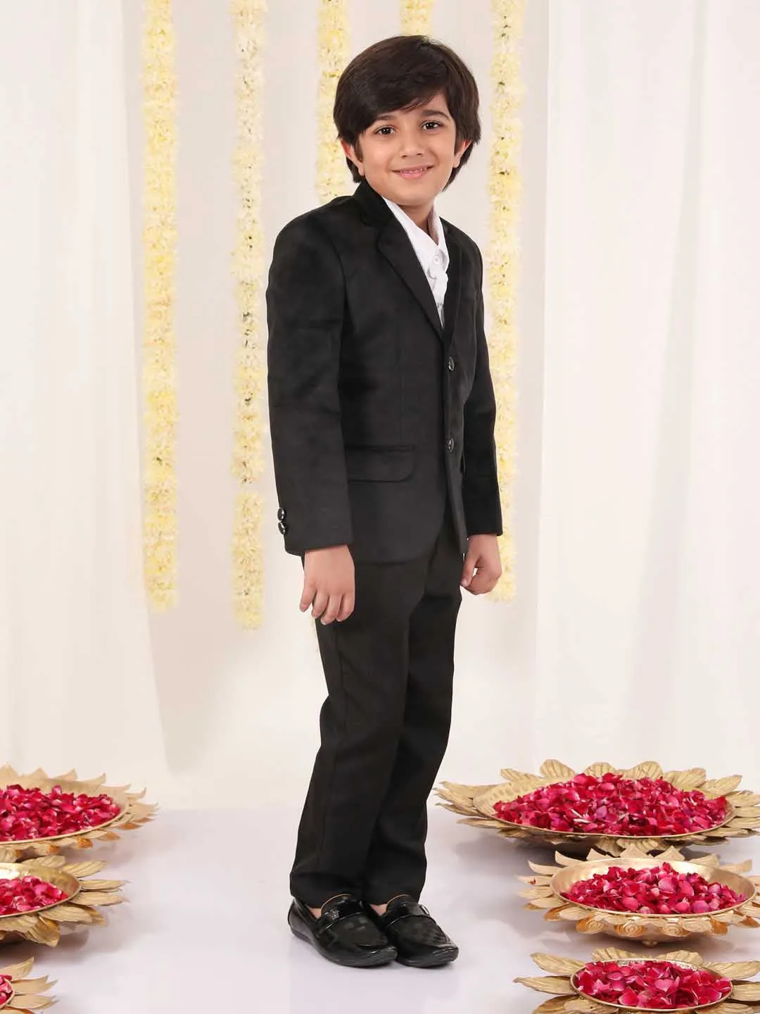 Jashvi Boy's Black Velvet Blazer