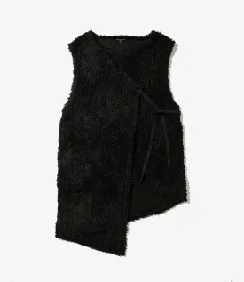 Knit Wrap Vest - Black Polyester Shearling
