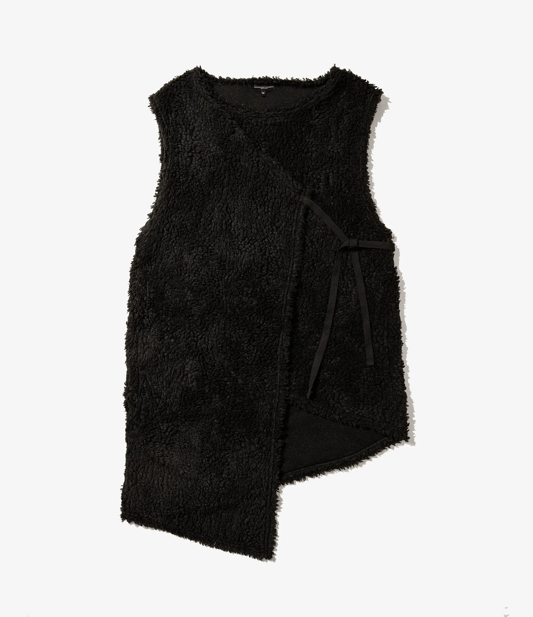 Knit Wrap Vest - Black Polyester Shearling