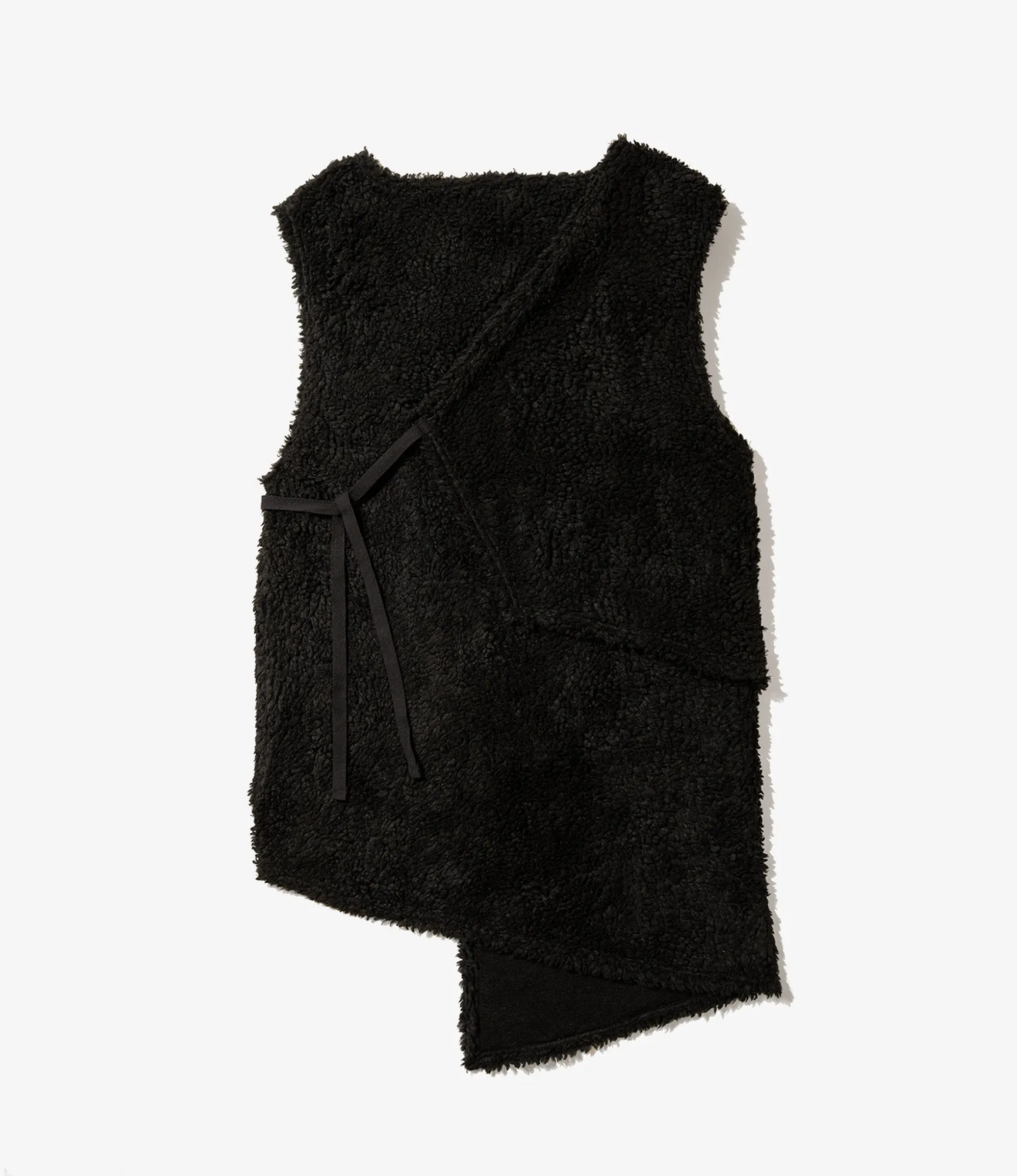 Knit Wrap Vest - Black Polyester Shearling