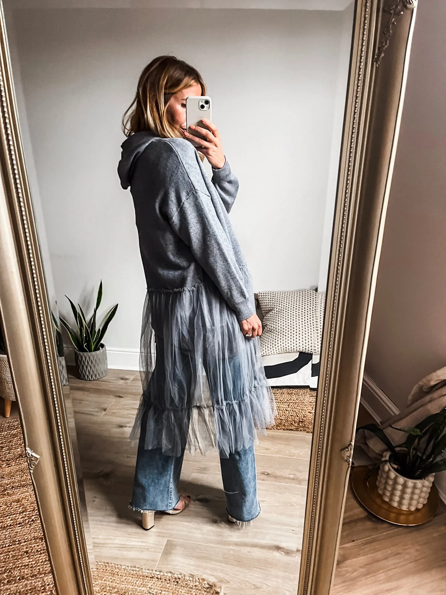 Knitted Hooded Tulle Cardigan