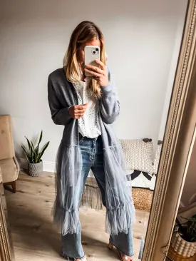Knitted Hooded Tulle Cardigan