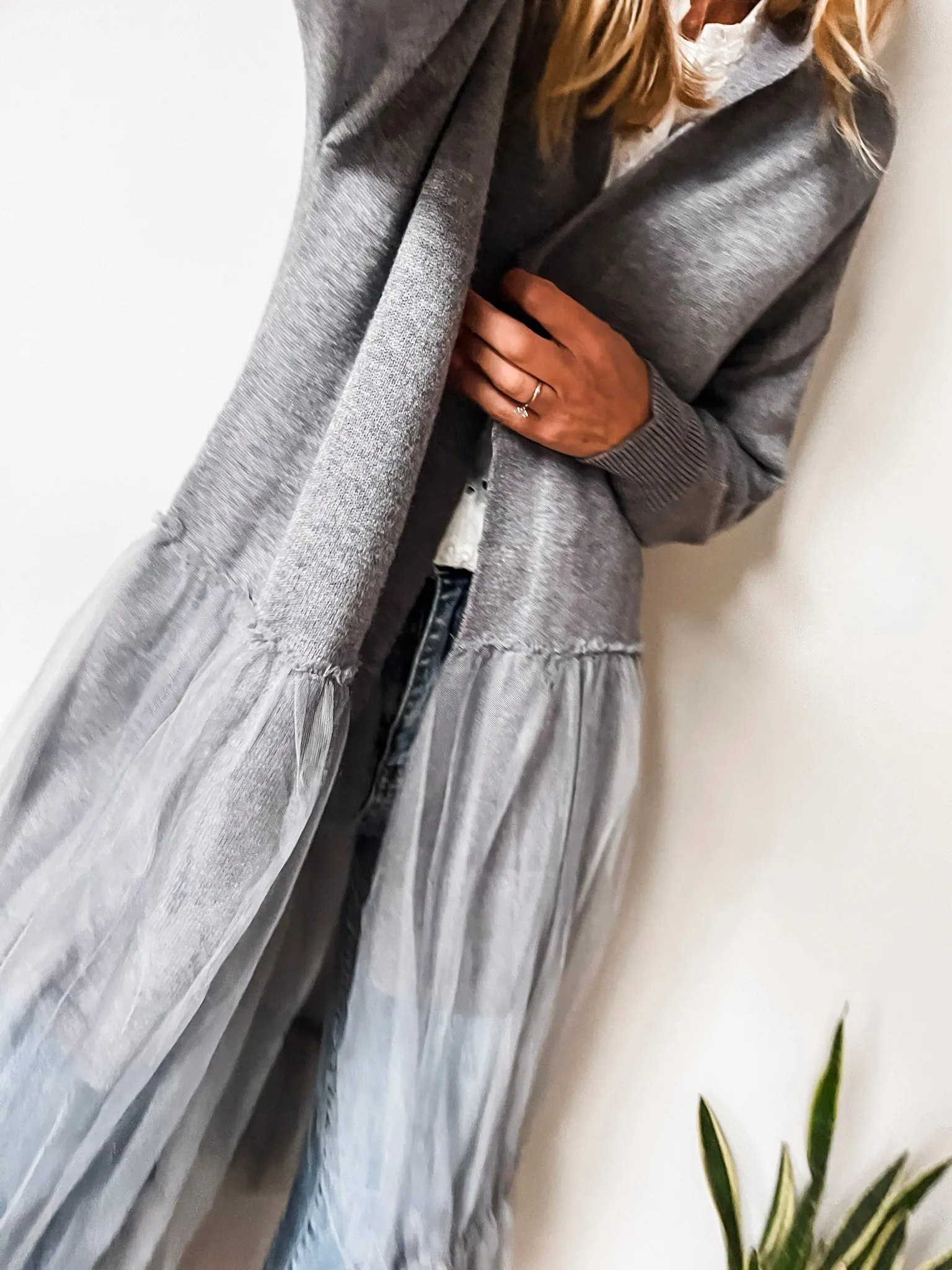 Knitted Hooded Tulle Cardigan